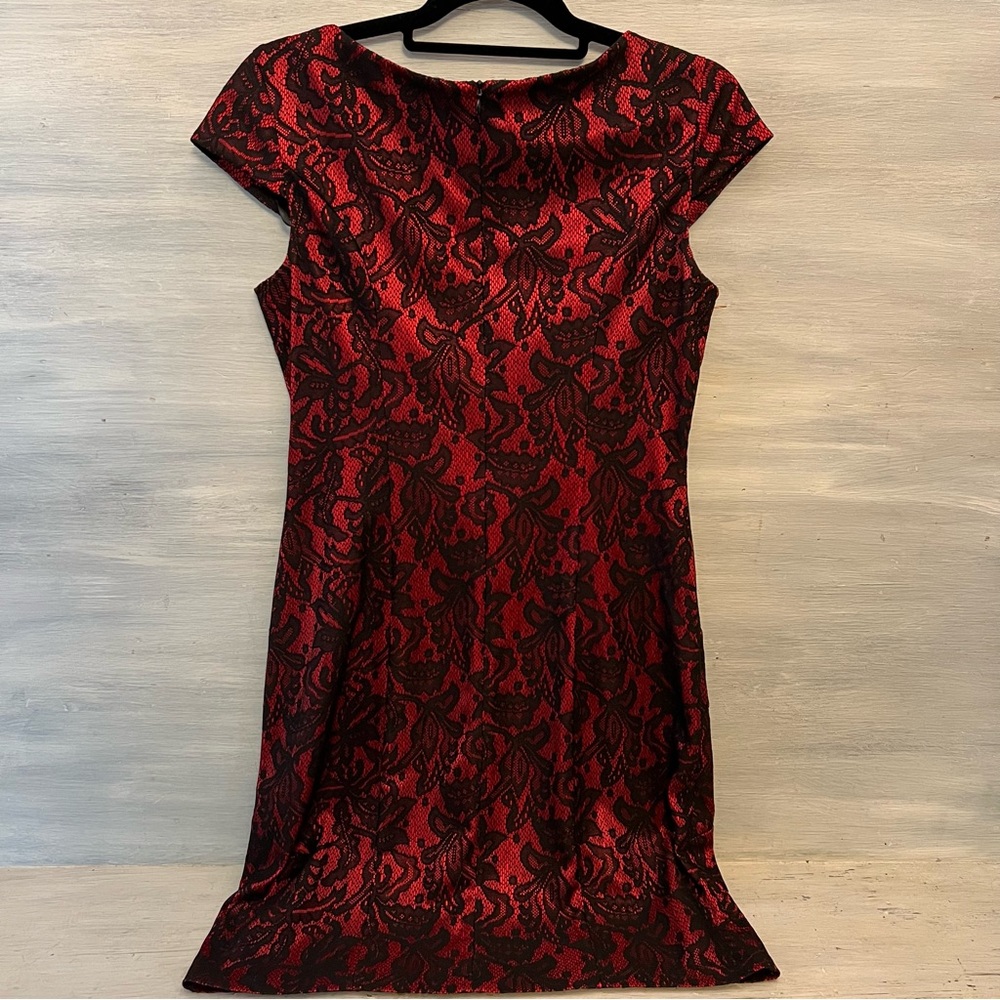 ALYX dress Red Black Lace Cap Sleeve Formal Tailored Dress Size 8 Good Condition - Picture 5 of 8
